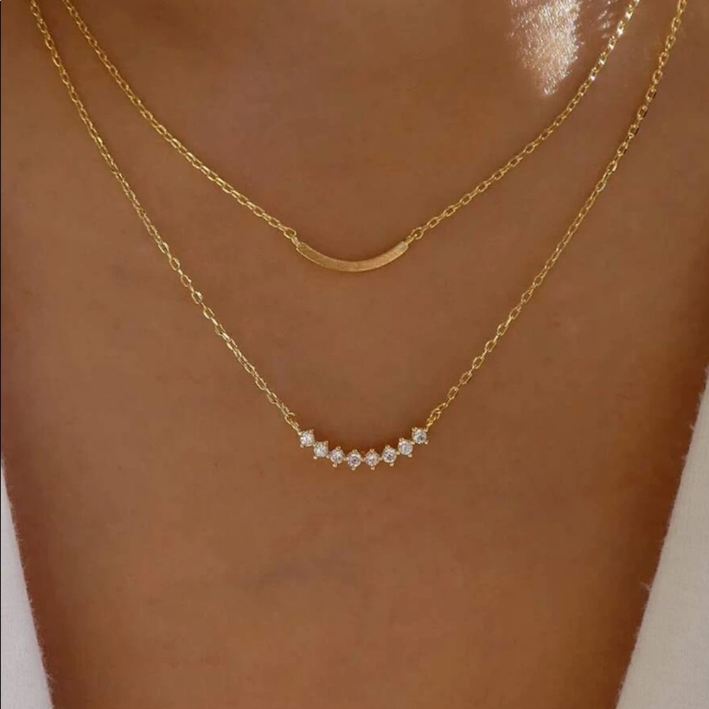 NWOT Gold Rhinestone Double Strand Necklace